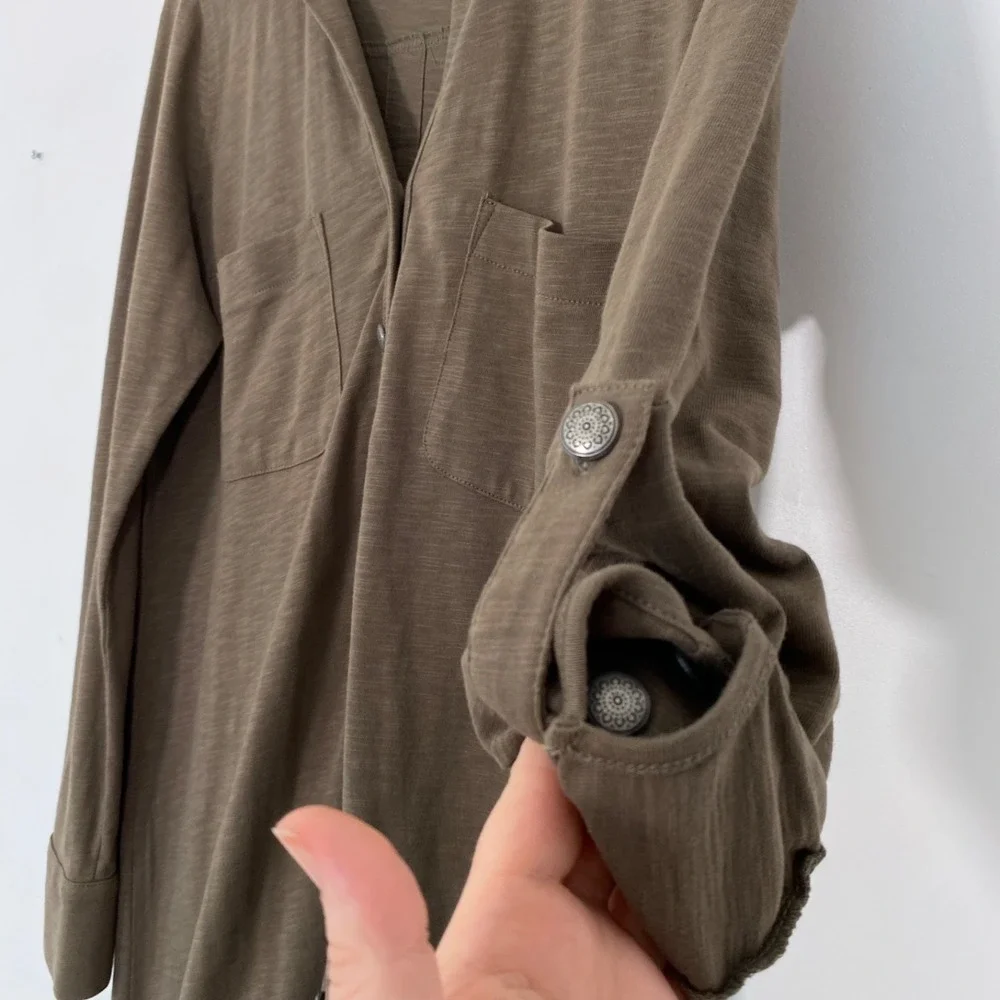 Soft Surroundings Womens Button Front Shirt Dress Size M 100% Cotton Relaxed